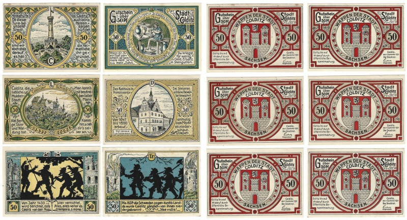 Banknoten, Deutschland / Germany, Lots und Sammlungen. Colditz. 6 x 50 Pfennig 1...