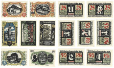 Banknoten, Deutschland / Germany, Lots und Sammlungen. Treffurt. 2 x 25 Pfennig, 5 x 50 Pfennig 1921. Lot von 7 Banknoten. Notgeld. Kassenfrisch
