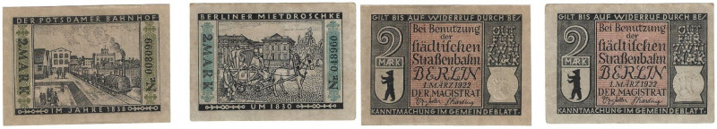 Banknoten, Deutschland / Germany, Lots und Sammlungen. Berlin. 2 x 2 Mark 1922. ...