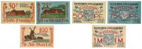 Banknoten, Deutschland / Germany, Lots und Sammlungen. Bordelum in Nordfriesland. 50, 75 Pfennig und 1 Mark 1922. Notgeld. Lot von 3 Banknoten. Kassen...