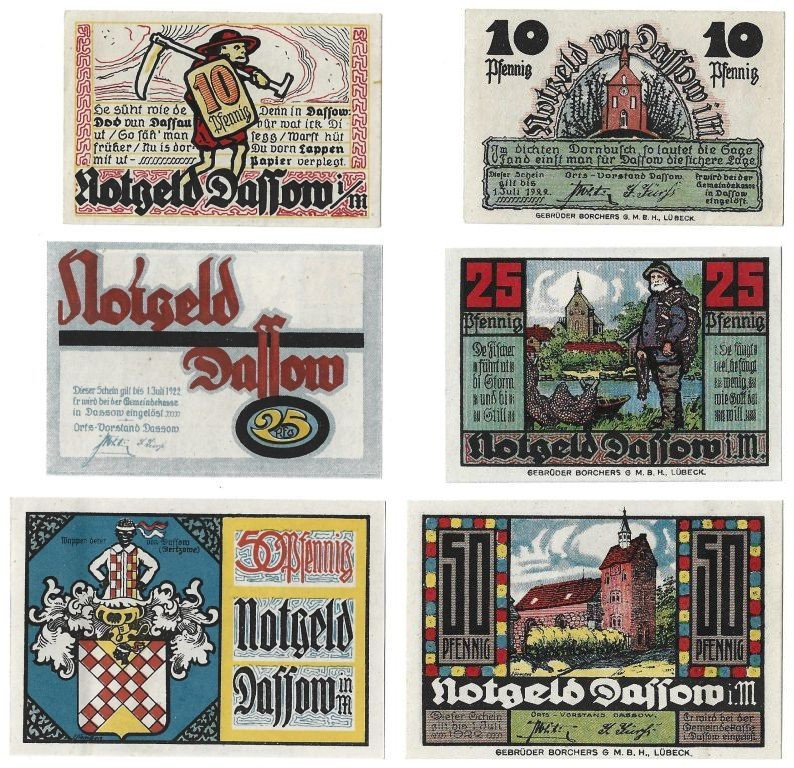 Banknoten, Deutschland / Germany, Lots und Sammlungen. Notgeld Dassow. 10, 25, 5...