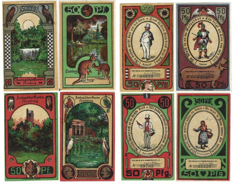 Banknoten, Deutschland / Germany, Lots und Sammlungen. Zoologischer Garten 4 x 5...