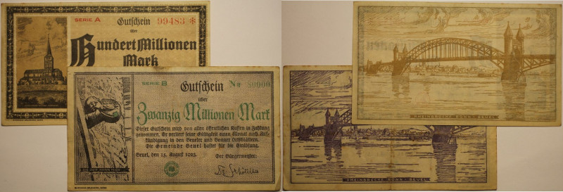 Banknoten, Deutschland / Germany, Lots und Sammlungen. Notgeld Beuel. 100 Millio...