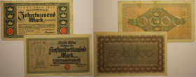 Banknoten, Deutschland / Germany, Lots und Sammlungen. Notgeld Köln. 10 000 Mark, 500 000 Mark. Lot von 2 Banknoten 1923. II
