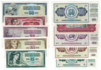 Banknoten, Jugoslawien / Yugoslavia, Lots und Sammlungen. 5 Dinara 1968 (P.81) I, 10 Dinara 1978 (P.87) I, 20 Dinara 1981 (P.88) II, 50 Dinara 1968 (P...