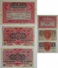 Banknoten, Österreich / Austria, Lots und Sammlungen. 2 x 1 Krone, 2 Krone 1916-17. Pick 49, 50. Lot von 3 Banknoten. II-IV