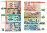 Banknoten, Peru, Lots und Sammlungen. 10 Intis 1985 (P.128), 50 Intis 1987 (P.131), 500 Intis 1987 (P.134), 10 000 Intis 1988 (P.140). Lot von 4 Bankn...