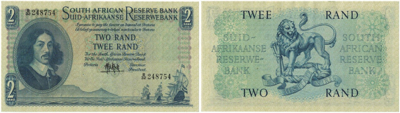 Banknoten, Südafrika / South Africa. 2 Rand ND (1961). Erste Zeilen mit Bankname...