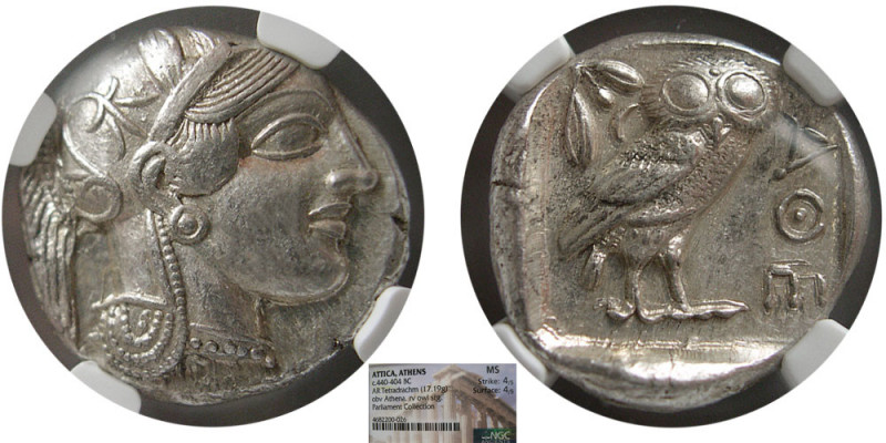 ATTICA, Athens. 440-404 BC. Silver Tetradrachm (17.19 gm; 24 mm). NGC MS (Strike...