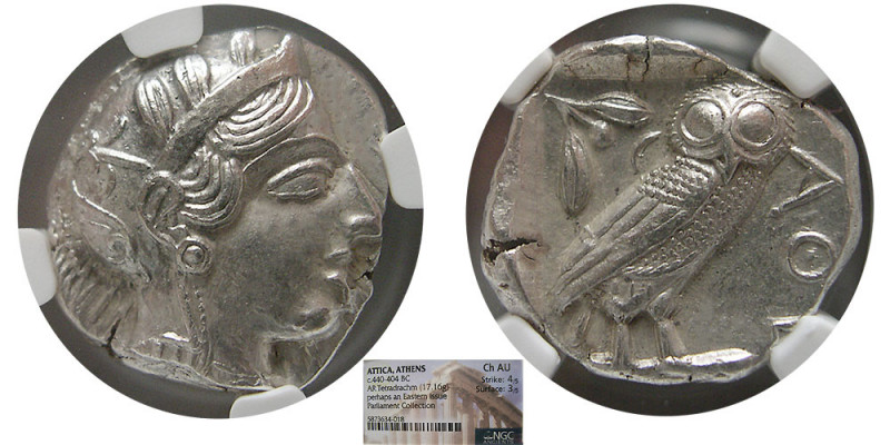ATTICA, Athens. 440-404 BC. Silver Tetradrachm (17.16 gm; 25 mm). NGC Choice AU ...