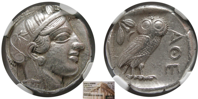 ATTICA, Athens. 440-404 BC. Silver Tetradrachm (17.15 gm; 23 mm). NGC Choice XF ...