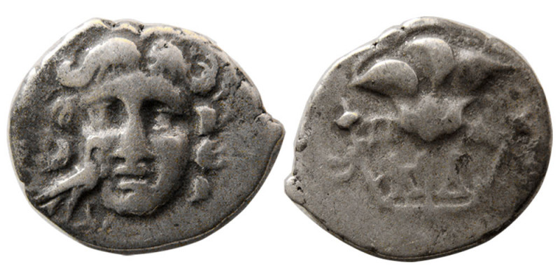 CARIA, Caunus. 189 BC. (of Rhodian types). AR Drachm (2.26 gm; 16 mm). Helios sl...