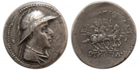 BAKTRIAN KINGS, Eukratides I. 171-145 BC. AR drachm.