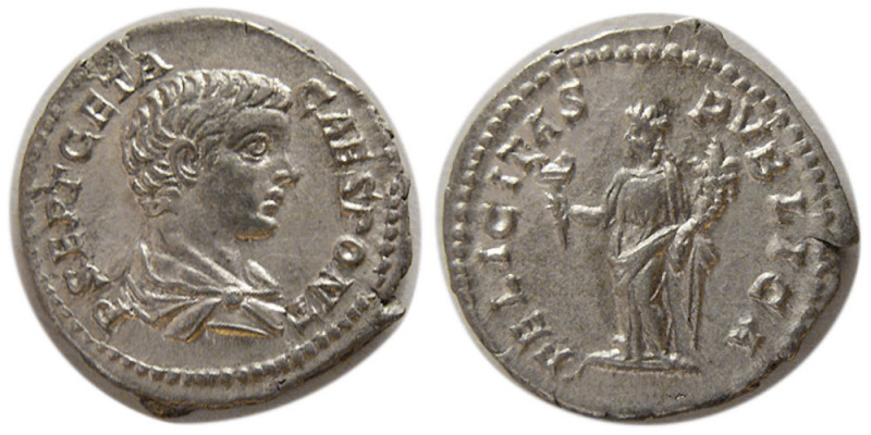 ROMAN EMPIRE. Geta. AD 198-209. AR Denarius (3.19 gm; 18 mm). Rome, AD 200-205. ...