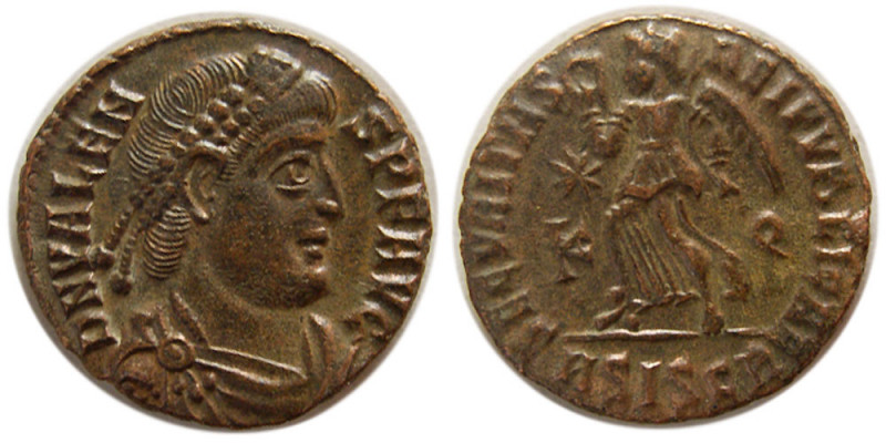 ROMAN EMPIRE. Valens. 364-378 AD. Æ Follis (2.52 gm; 16 mm). Diademed bust right...