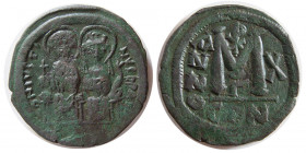 BYZANTINE EMPIRE. Justin II, with Sophia. AD. 565-578. Æ Follis