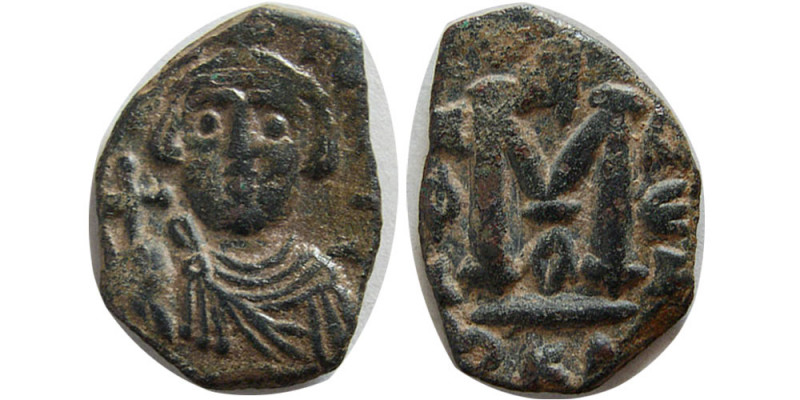 ARAB-BYZANTINE. Time of Rashidun. 645-647 AD. Æ Fals (2.84m; 15mm x 20mm). Imita...