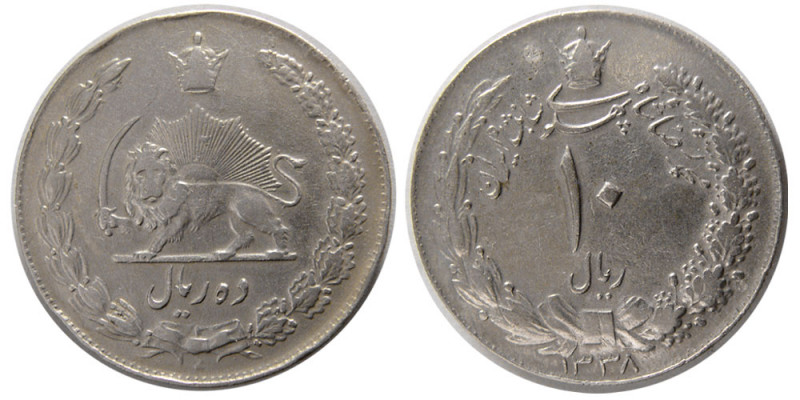 PAHLAVI DYNASTY. Mohammad Reza Shah. 1320-1358 H.(1941-1979). Copper-Nickel 10 R...