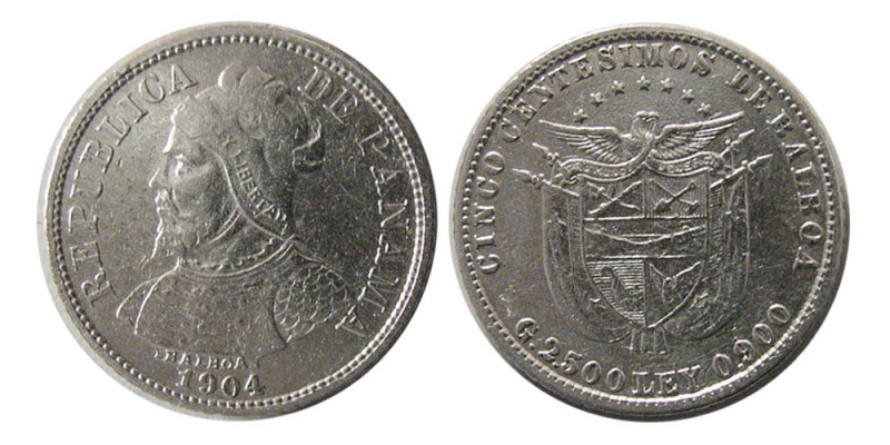 PANAMA, Republic. 1904. Five Centesimos (2.54 gm; 18 mm). KM-2. Choice EF.