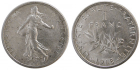 FRANCE, REPUBLIC. 1918. Silver One franc.