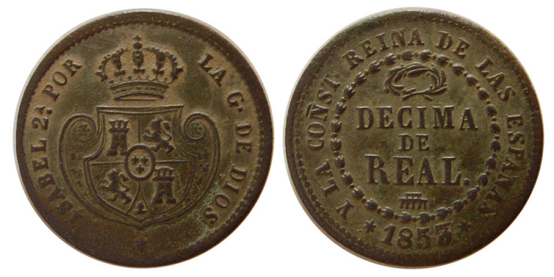 SPAIN, Elizabeth Isabel II. 1853. Decima Real (3.38 gm; 19 mm). Lovely strike on...