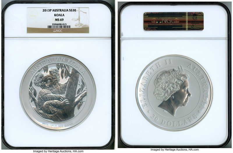 Elizabeth II silver "Koala" 30 Dollars (Kilo) 2013-P MS69 NGC, Perth mint, KM198...