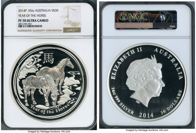 Elizabeth II silver Proof "Year of the Horse" 30 Dollars (Kilo) 2014-P PR70 Ultr...