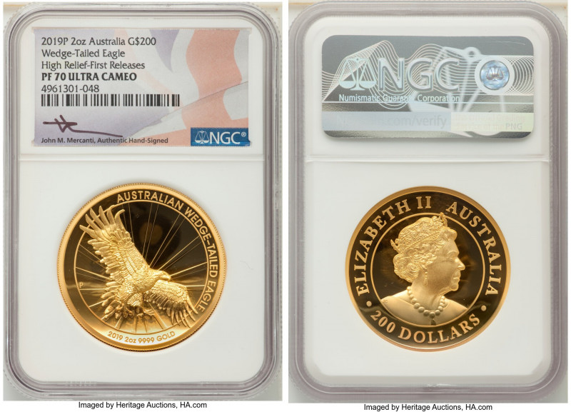 Elizabeth II gold Proof "Wedge-Tailed Eagle" 200 Dollars (2 oz) 2019-P PR70 Ultr...