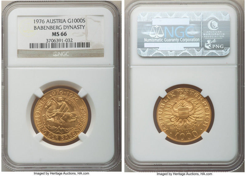 Republic gold "Babenberg Dynasty" 1000 Schilling 1976 MS66 NGC, KM2933. AGW 0.39...