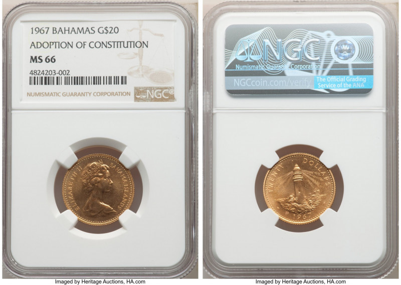 Elizabeth II gold "Adoption of Constitution" 20 Dollars 1967 MS66 NGC, KM12. Min...