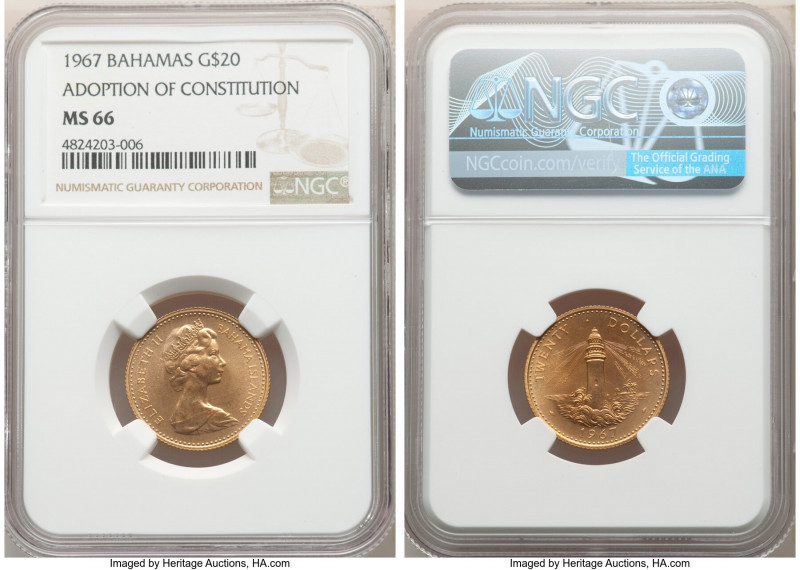 Elizabeth II gold "Adoption of Constitution" 20 Dollars 1967 MS66 NGC, KM12. Min...