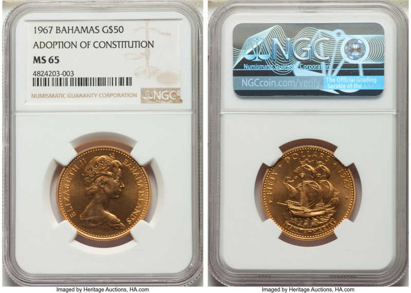 Elizabeth II gold "Adoption of Constitution" 50 Dollars 1967 MS65 NGC, KM13. Min...
