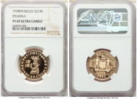 Elizabeth II gold Proof "Itzamna" 100 Dollars 1978-FM PR69 Ultra Cameo NGC, Franklin mint, KM55. Mintage: 351. Sold with COA and blue velvet display c...