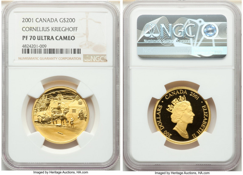 Elizabeth II gold Proof "Cornelius Krieghoff" 200 Dollars 2001 PR70 Ultra Cameo ...