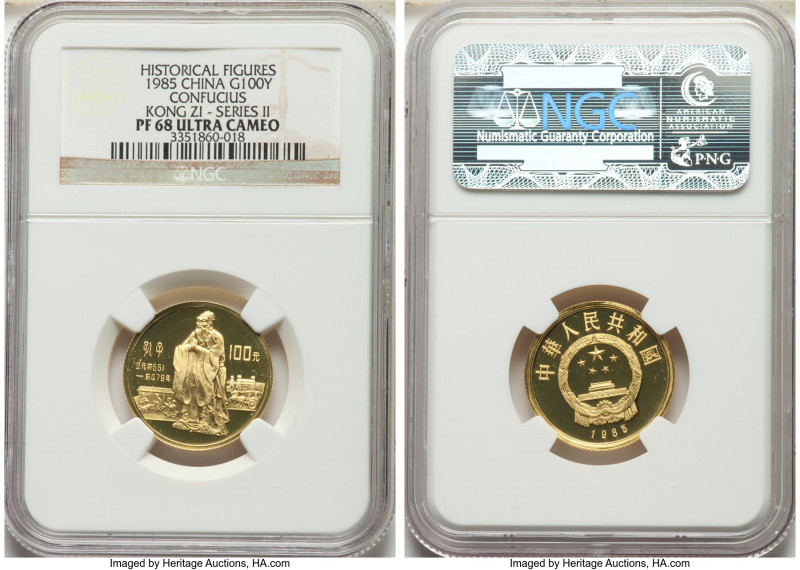 People's Republic gold Proof "Confucius - Kong Zi" 100 Yuan 1985 PR68 Ultra Came...