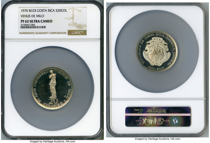 Republic Proof "Venus de Milo" 20 Colones 1970-BCCR PR62 Ultra Cameo NGC, KM194....