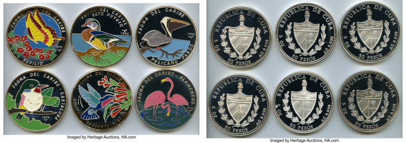 Republic 6-Piece Lot of Uncertified Colorized Proof "Caribbean Fauna" 50 Pesos, ...