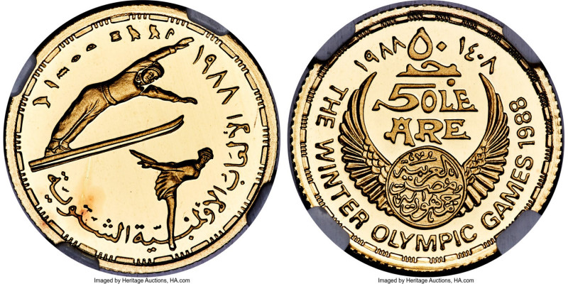 Arab Republic gold Proof "Calgary Olympics" 50 Pounds AH 1408 (1988) PR69 Ultra ...