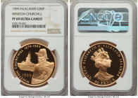 British Colony. Elizabeth II gold Proof "Winston Churchill" 50 Pence 1999 PR69 Ultra Cameo NGC, KM66b. Mintage: 125. A Falklands rarity certified on t...