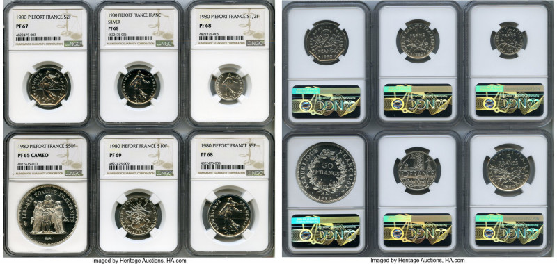 Republic 10-Piece Certified silver Proof Piefort Set 1980 NGC, 1) Centime - PR67...