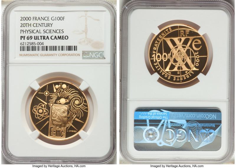 Republic gold Proof "20th Century Physical Sciences" 100 Francs 2000 PR69 Ultra ...