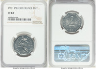 Republic platinum Proof Piefort 2 Francs 1981 PR68 NGC, Paris mint, KM-P706. One of 16 produced for this date. Sold with mint certificate of issue num...