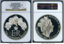 Elizabeth II silver Proof "Longest Reigning Monarch" 500 Pounds (Kilo) 2015 PR70 Ultra Cameo NGC, KM-Unl. 100mm. "One of First 100 Struck". Issued in ...