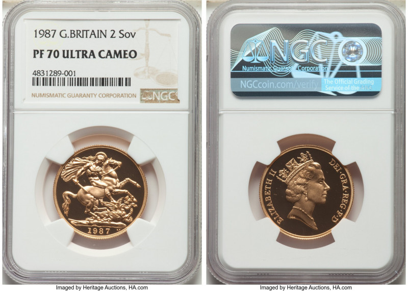 Elizabeth II 3-Piece Certified gold Proof Set 1987 Ultra Cameo NGC, 1) 1/2 Sover...