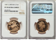 Elizabeth II 3-Piece Certified gold Proof Set 1987 Ultra Cameo NGC, 1) 1/2 Sovereign - PR70, KM942 2) Sovereign - PR69, KM943 3) 2 Pounds - PR70, KM94...