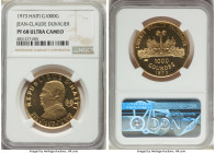 Republic 9-Piece Certified gold & silver Proof Set 1973 NGC, 1) silver "Christopher Columbus" 25 Gourdes - PR63 Ultra Cameo, KM102 2) silver "World Cu...