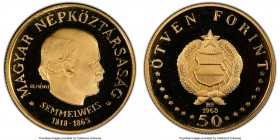 People's Republic gold Proof "Semmelweis" 50 Forint 1968-BP PR68 Deep Cameo PCGS, Budapest mint, KM583. For the 150th anniversary of the birth of Semm...