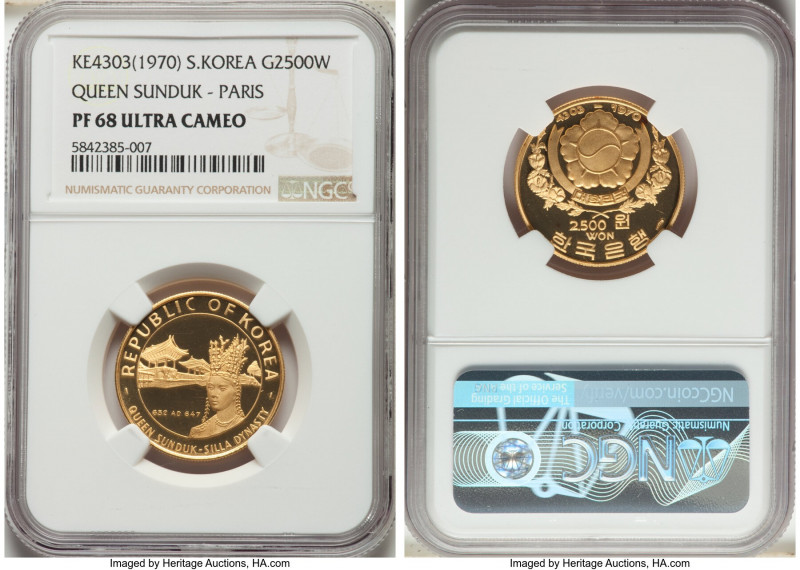 South Korea. Republic gold Proof "Queen Sunduk" 2500 Won KE 4303 (1970)-(a) PR68...