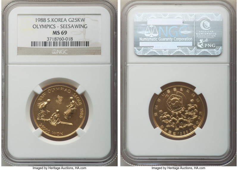 South Korea. Republic gold "Olympics - Seesawing" 25000 Won 1988 MS69 NGC, KM72....