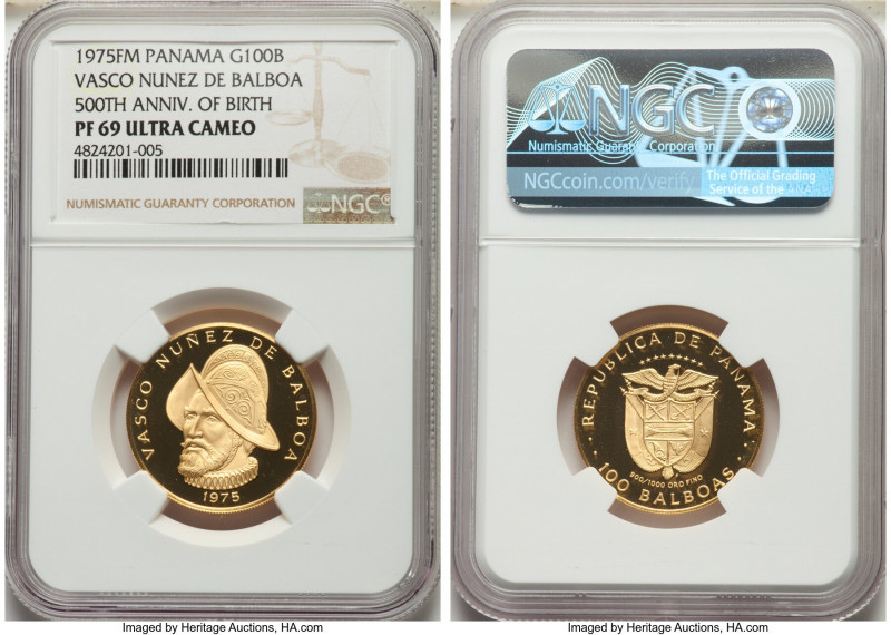 Republic gold Proof "Vasco Nunez de Balboa - 500th Anniversary of Birth" 100 Bal...